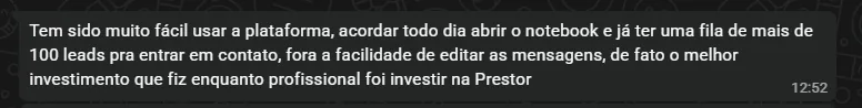 Mensagem de cliente: acorda com uma fila de mais de cem leads para entrar em contato